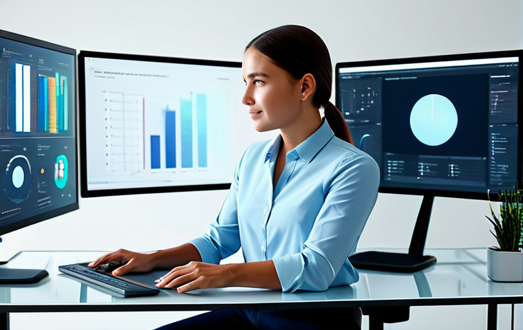 A professional female digital artist, fully clothed in a modest, modern business casual outfit, sitting gracefully at a high-tech desk in a sleek, minimalist design studio. Holographic displays float around her, showcasing diverse, beautifully rendered character concept art generated by AI. Her hand is poised to interact with a translucent interface, demonstrating creative collaboration with technology. The setting is bathed in soft, professional ambient lighting, creating a calm and inspiring atmosphere. Perfect anatomy, correct proportions, natural pose, well-formed hands, proper finger count, natural body proportions, professional photography, high quality, safe for work, appropriate content, family-friendly.