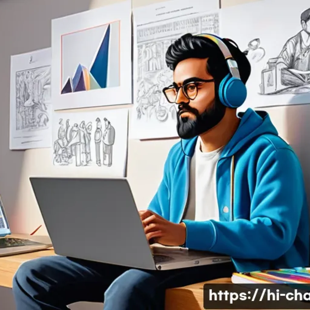 캐릭터 디자인 피드백 활용법 - A detailed digital illustration of an Indian artist attentively listening to feedback on a character...