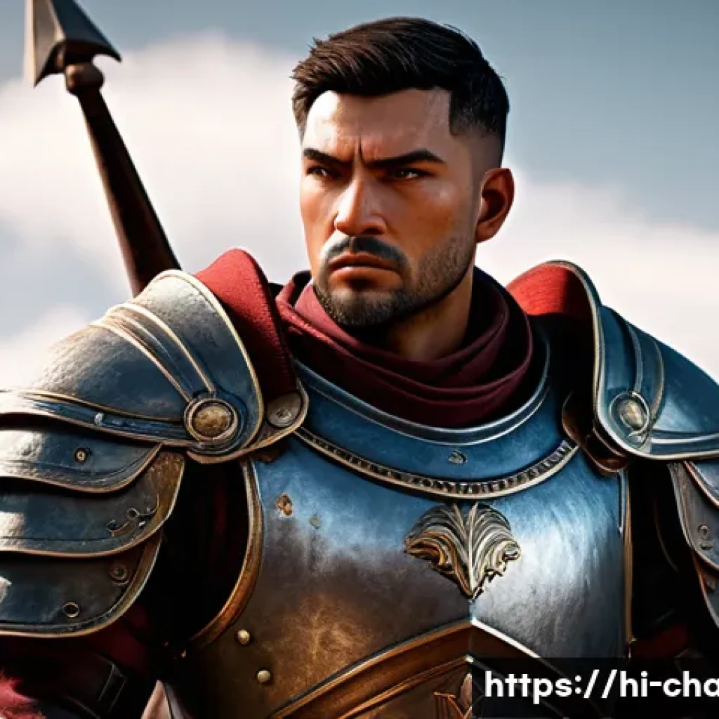 캐릭터 디자인과 게임 개발의 연관성 - A heroic RPG character standing confidently in a dynamic pose, wearing detailed medieval armor that ...