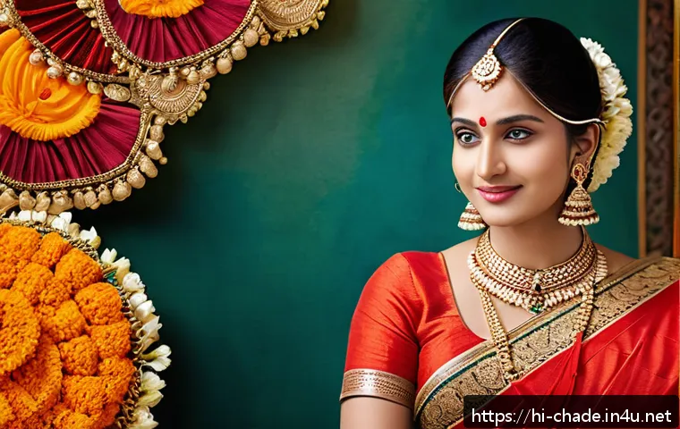 캐릭터 디자인 프로젝트의 문화적 표현 - A vibrant Indian female character wearing a traditional red and gold saree adorned with intricate em...