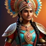 Home 20 캐릭터 디자인의 미래 전망 - A highly detailed 3D character model of an Indian-inspired fantasy warrior woman wearing intricately...