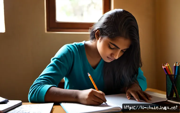 Home 17 캐릭터 디자인 자격 시험 필기 요령 - Photorealistic Indian young adult art student preparing for a character design written exam at a tid...